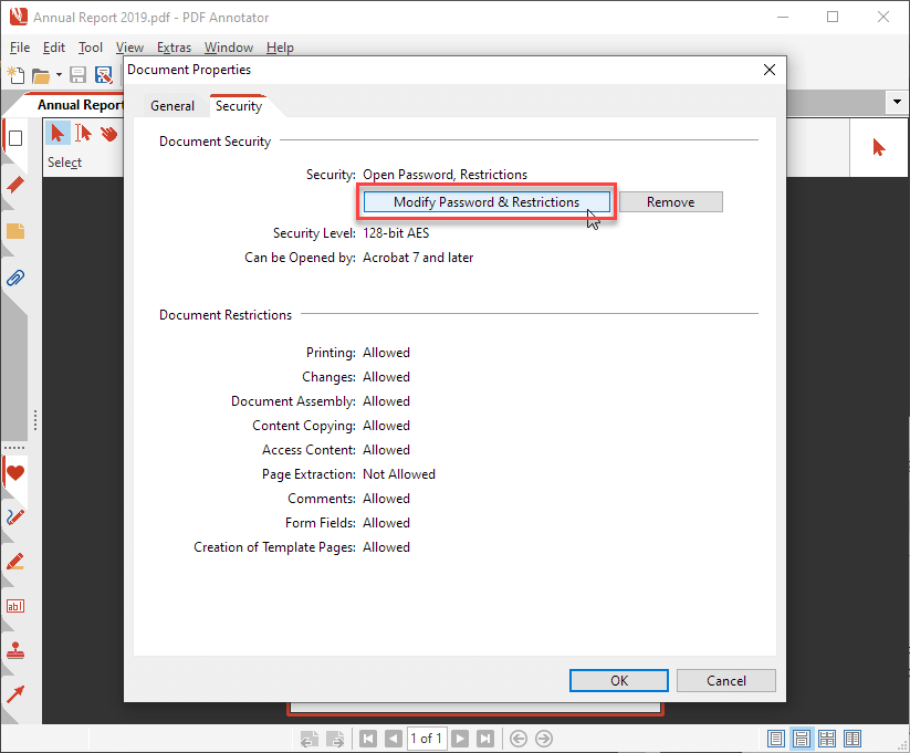 Modify Password & Restrictions