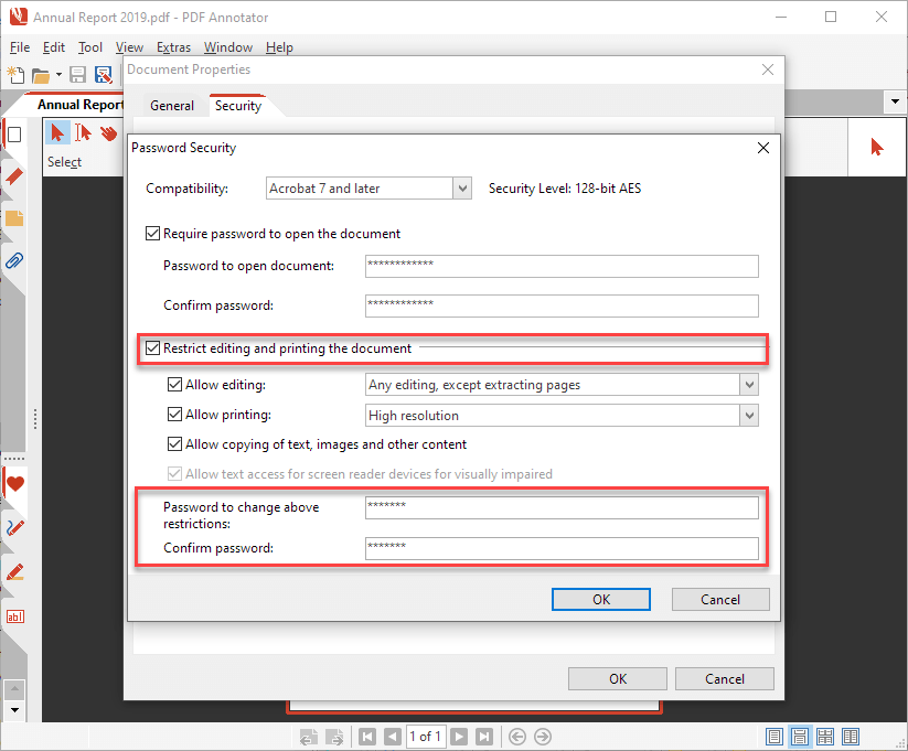 Document Security: Open Password and Restrictions