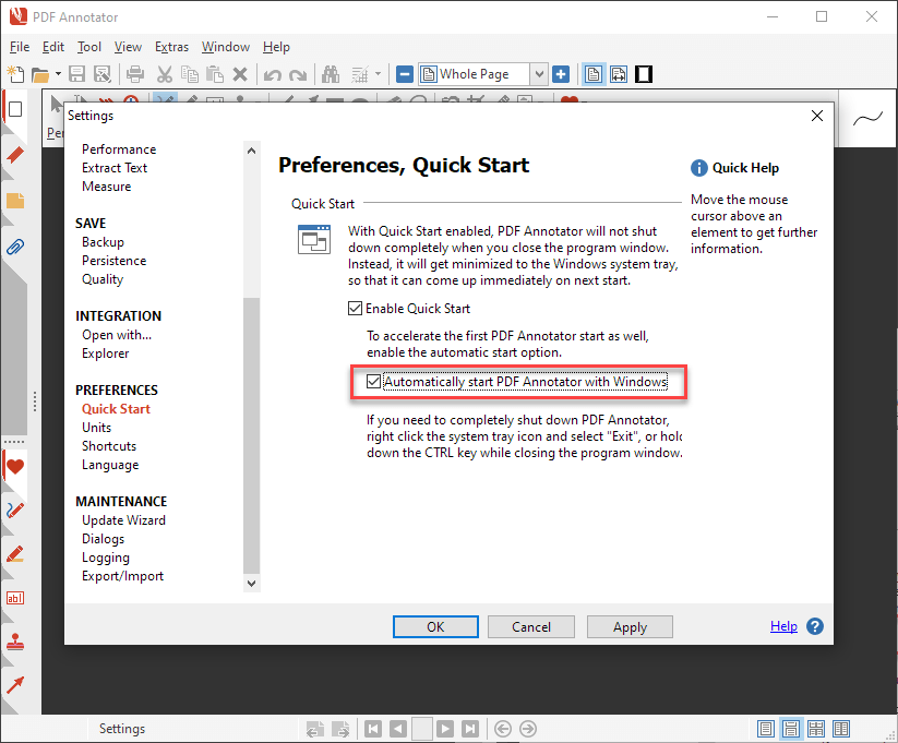 Automatically start PDF Annotator with Windows