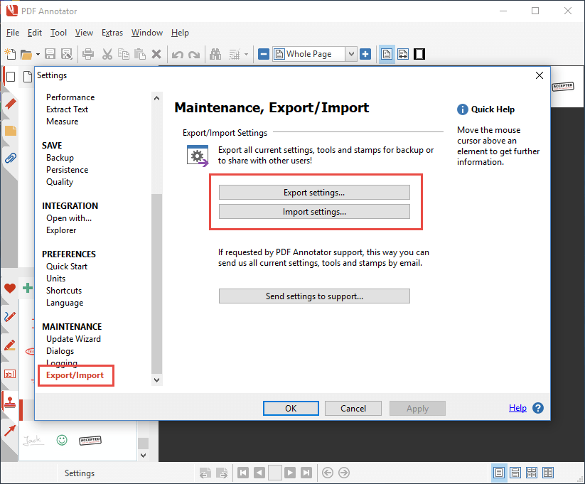 Export/Import Settings