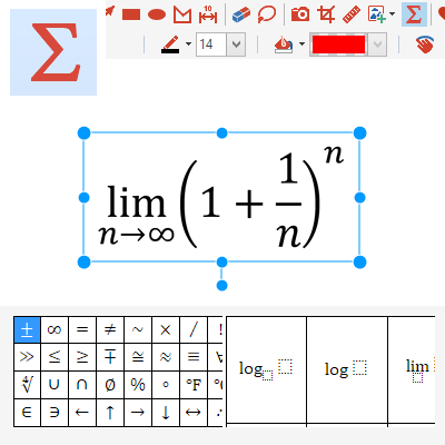 Insert Formulas (with LaTeX Support): Create and edit complex scientific formulas using the formula editor. Make use of a wide selection of predefined expressions and common symbols. As an experienced LaTeX user, you may edit the underlying LaTex commands directly to edit a formula. Share and exchange formulas using copy and paste from/to other LaTeX supporting editors.