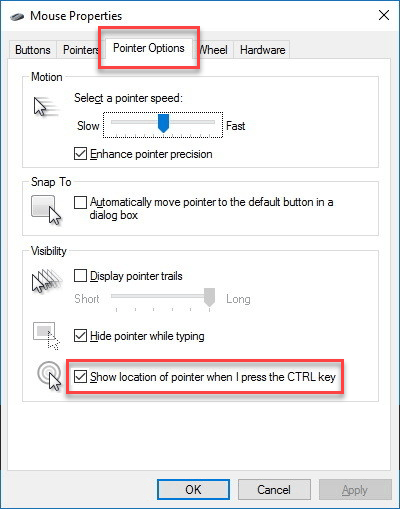 Mouse Properties: Pointer Options