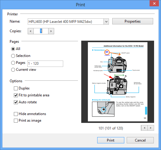 Imprimer un PDF: PDF Annotator facilite l'impression. Imprimez vos documents avec ou sans vos annotations. Évitez les impressions inutiles grâce à l'aperçu avant impression intégré.