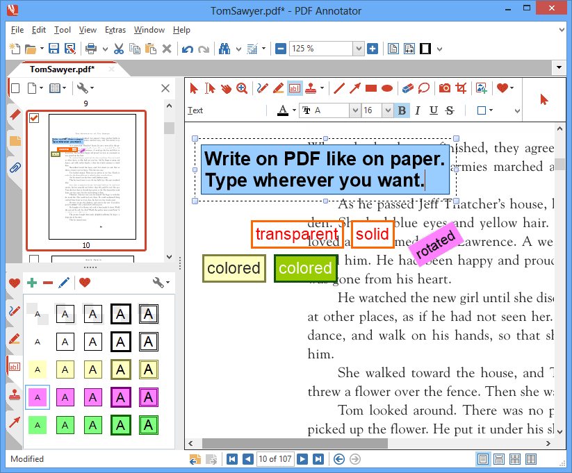 Taper des commentaires dans un PDF: Tapez vos réflexions et commentaires directement dans le document. Utilisez des zones de texte de différents styles pour mettre vos commentaires en valeur. Toutes les annotations seront enregistrées directement dans le PDF, de manière à pouvoir être affichées et lues avec n'importe quelle application de lecture PDF.
